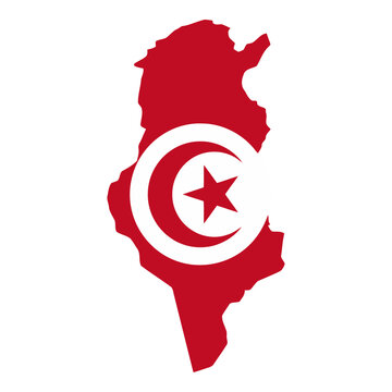 Tunisia Map Flag Vector Silhouette Crescent and Star National Symbol