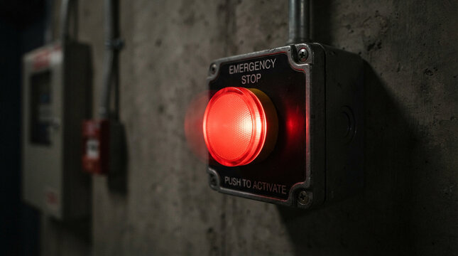 Industrial Red Glowing Emergency Stop Button