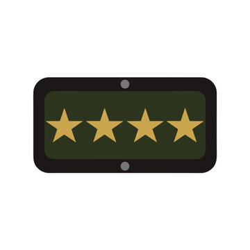 Military general rank insignia with four gold stars, army officer shoulder board vector, olive green military badge icon
