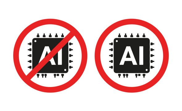 Red prohibition sign with black ai symbol and warning bars