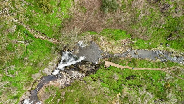 Morialta Conservation Park, South Australia &ndash; 4K aerial drone view of Third Falls, waterfall, rocky gorge, native forest, hiking trails and scenic Adelaide Hills wilderness landscape