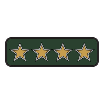Military general rank insignia with four gold stars, army officer shoulder patch vector, tactical green uniform badge icon