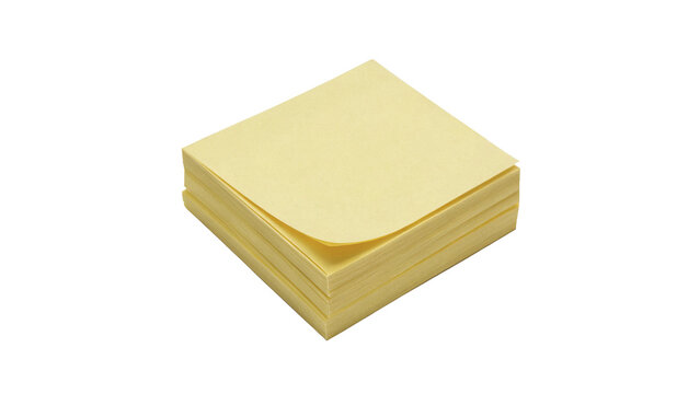 Block stack of yellow sticky note paper office stationery isolated on transparent background