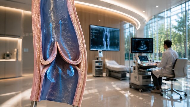 Detailed kidney and urinary tract anatomy showing renal blood vessels in modern medical center