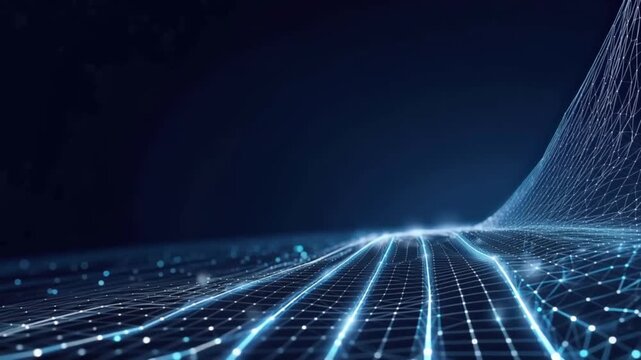 A futuristic digital landscape unfolds with glowing blue lines and interconnected nodes, evoking a sense of advanced technology and data flow .Created with Generative AI, not depicting real subjects.
