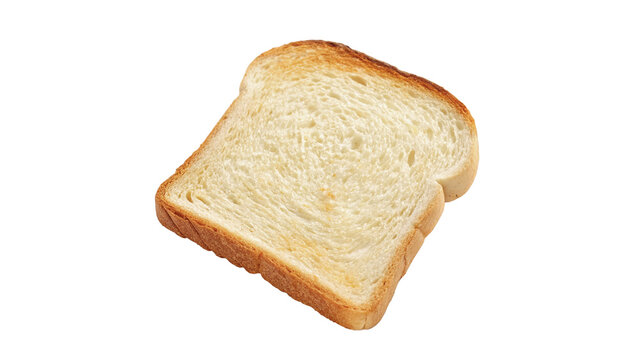 Single slice of fresh crusty white bread toast isolated on transparent background