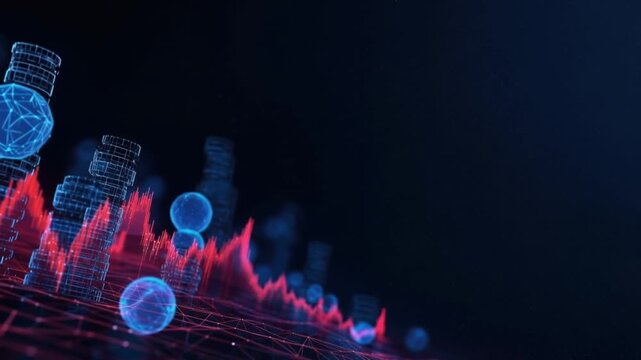 A dynamic 3D illustration depicts a volatile financial market. ..Created with Generative AI, not depicting real subjects.