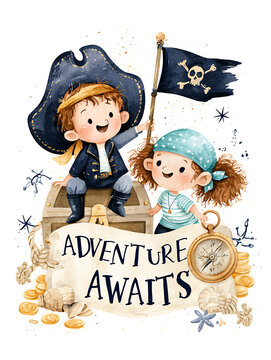 Pirate children celebrate Talk Like a Pirate Day at a party with costumes and props