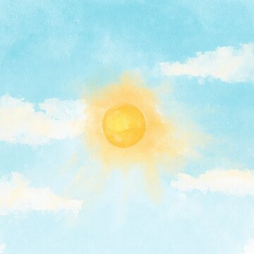 Cheerful watercolor sun illustration with warm gradient glow