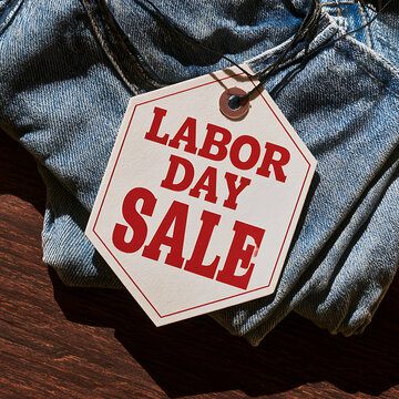 Labor day sale sign on jeans at a store highlighting discounts