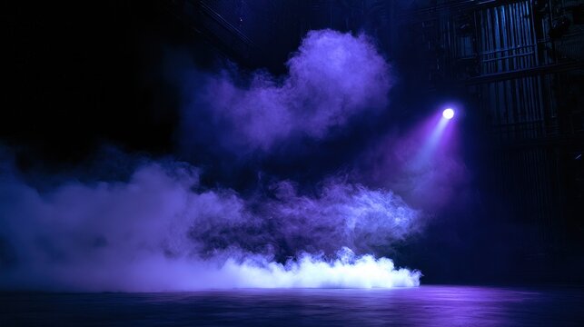 Cinematic stage backdrop: white smoke, ultraviolet lighting, and atmospheric haze