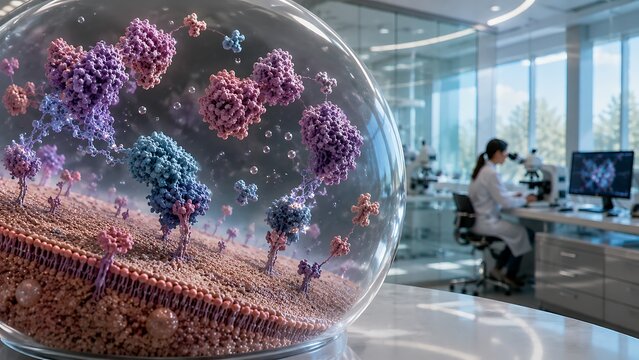 Advanced cellular microscopy showing immune cells interacting with epithelial tissue