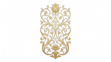 Vintage gold damask ornament, elegant floral scrollwork pattern, luxury baroque filigree design element on white background © pixel art new