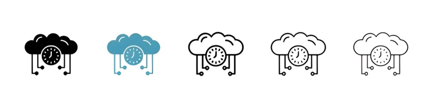 Server Uptime Guarantee Icon Set. Reliable Cloud and Dedicated Server Symbols. Thin line customizable illustration. Contour symbol. Vector isolated outline drawing. Editable stroke