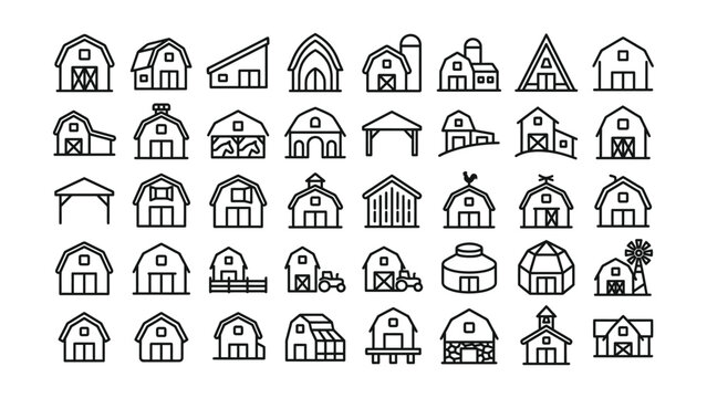 black and white line drawings of various barn styles and designs