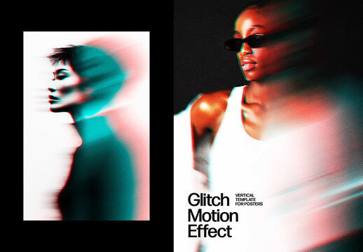 Vertical Glitch Motion Photo Effect For Poster And Print Design