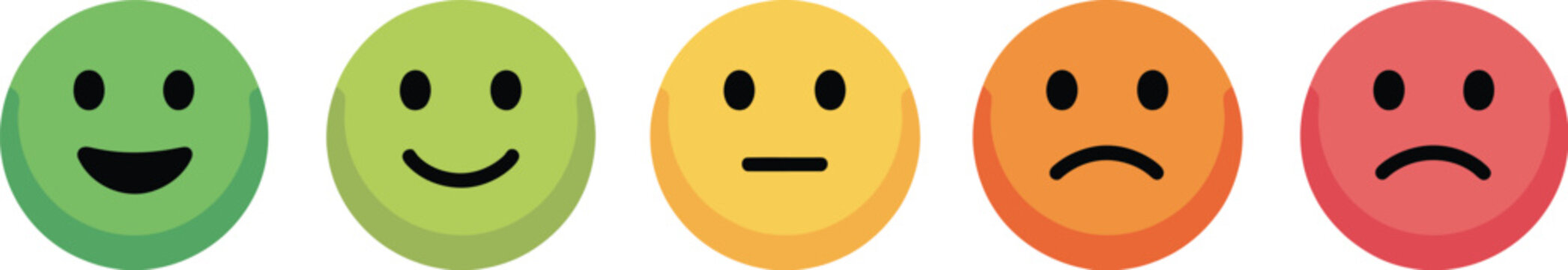 Feedback Emoji Faces, colorful emoticons from happy to sad for surveys, ratings, user feedback, satisfaction scales, mood tracking, and UI design