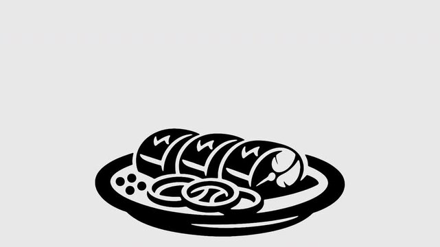 Sliced herring with onions on a plate animation