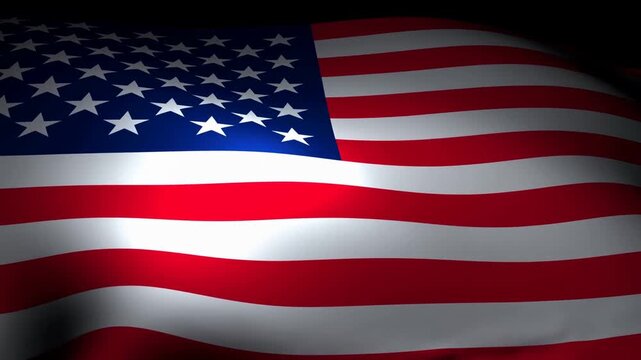 Stars and stripes flag with rippled fabric displayed against a black background