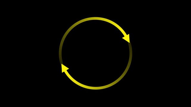 Yellow circle arrow loader spinning loop animation on black background