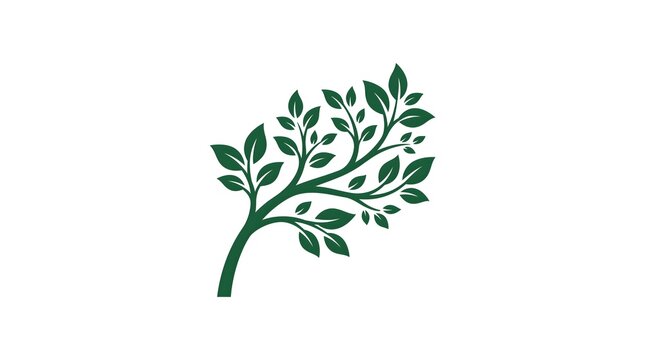 Elegant green tree branch with lush leaves isolated on white background