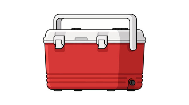 Red and white portable ice cooler box isolated on white background vector illustration