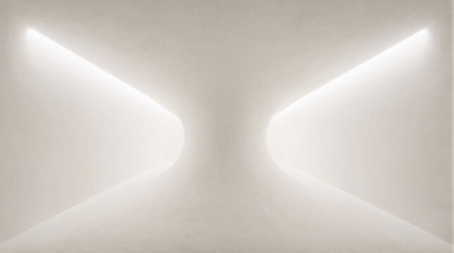 Hyperbolic architectural vault featuring continuous white plaster surfaces curving from floor to walls with soft illumination