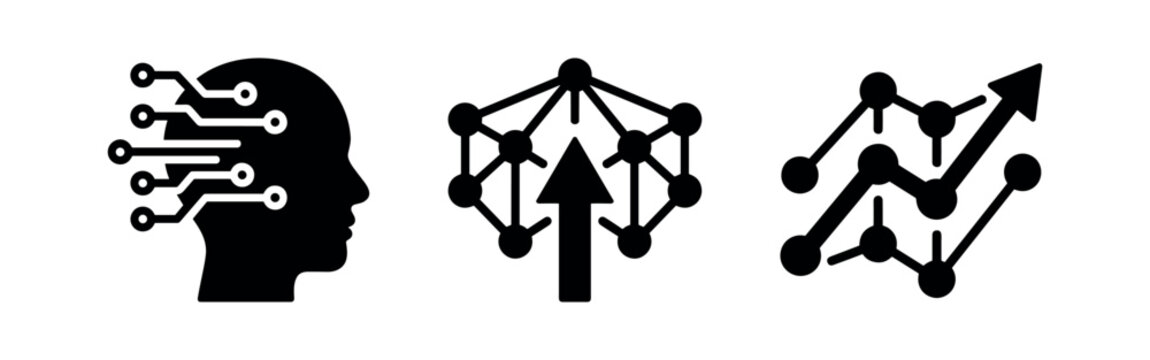 AI Growth, Machine Learning Progress, and Data Analytics Icons Set