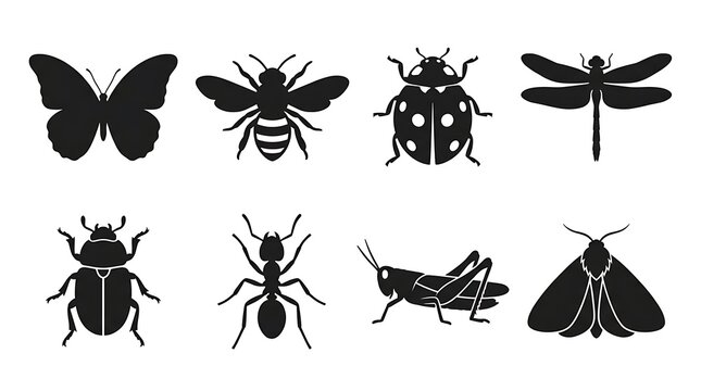 Silhouette collection of various insects and bugs.
