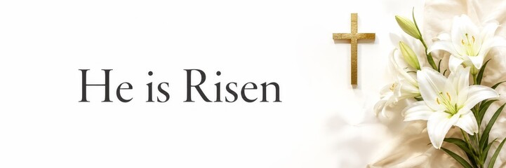 Obraz premium Celebrating the joy of easter with a religious background featuring a cross and beautiful lilies