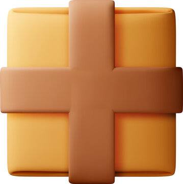 Orange gift box with ribbon 3d icon.