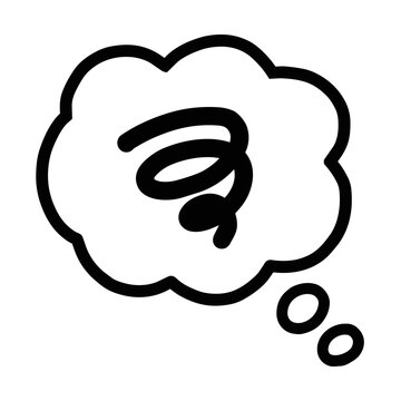 Hand-drawn scribble thought bubble illustration, cartoon mumbling doodle icon on white background