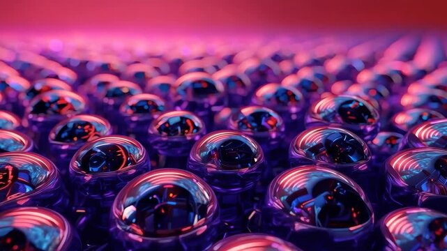 Metallic Bubble Field with Pink Blue Reflection and Glossy Purple Sphere Futuristic Abstract Texture
