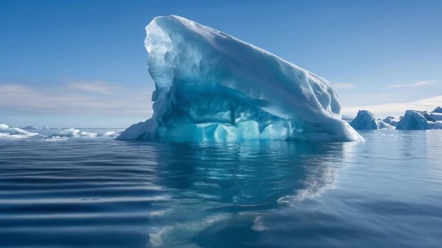 Iceberg Polar Ocean Reflection in Blue Arctic Water Beneath Clear Sky and Sunlight