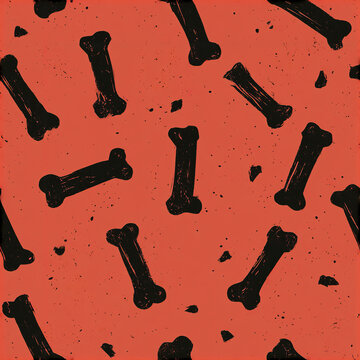Black bone pattern on orange background with spooky season vibe and scattered grunge texture for Halloween design