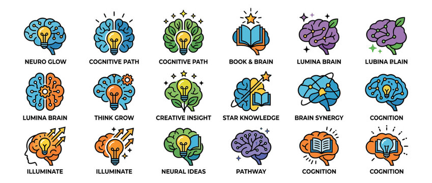 Brain Icon Set for Ideas, Cognition, and Learning