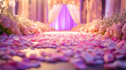 Naklejka premium Elegant Wedding Aisle Decorated with Rose Petals and Flowers