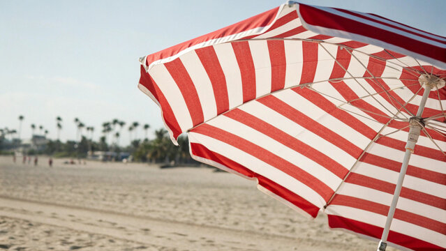 Striped beach umbrella fabric in bright summer sun