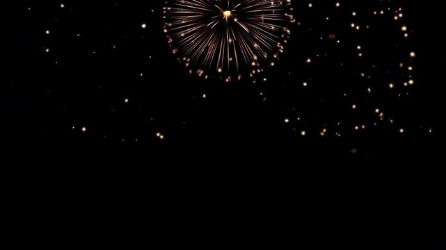 Firework Burst Forming Golden Border Across Dark Night Sky with Pink Sparks and Celebration Glow