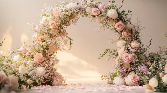 Elegant Floral Wedding Arch with Roses and Baby&rsquo;s Breath
