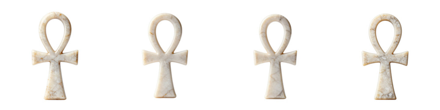 Four ancient egyptian ankh symbols in a repeating pattern isolated on black background