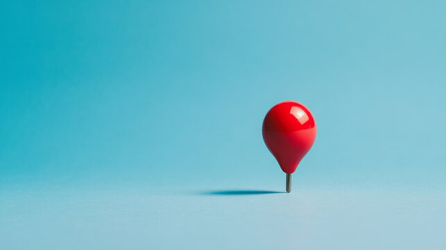 Minimalist Red Location Pin on Blue Background