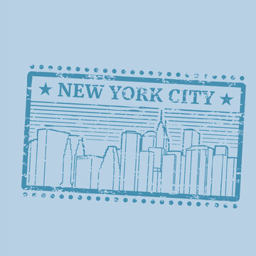 Distressed New York City Skyline Travel Rubber Stamp Vector Illustration