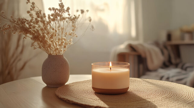 Warm Candlelight in a Cozy Living Room Setting