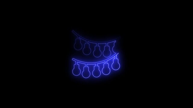 Two rows of neon blue outline light bulbs on strings string lights illumination