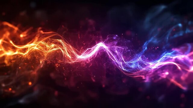 Abstract Colorful Light Wave Flowing Through Dark Space With Glowing Particles and Energy Trails