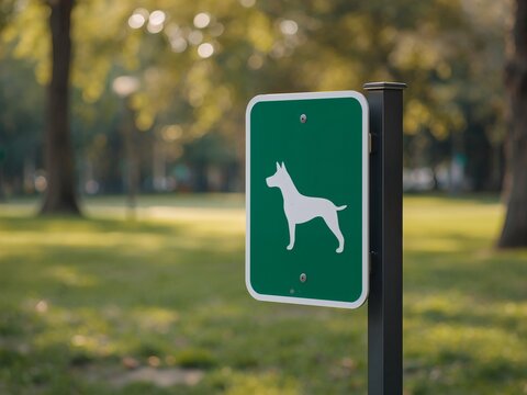 Generative AI illustration of a park road sign featuring a dog symbol