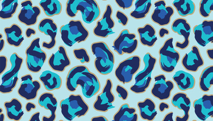 Vector illustration of a seamless glamour exotic leopard print pattern, luxurious blue animal skin texture background, trendy cheetah fur fashion design element, stylish wild cat spots template. © Bediha Duru Öksüz