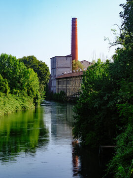The Adda river at Fara Gera d Adda, in Bergamo province, Italy