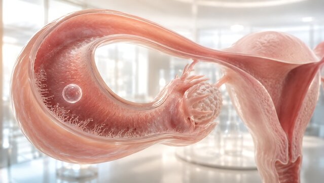 Detailed fallopian tube and uterus anatomy illustrating female fertility